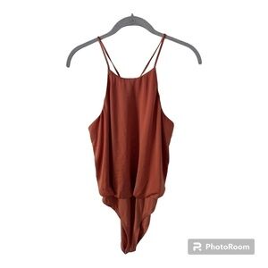 Forever 21 Satiny Spaghetti Strap Flowy Bodysuit in Burnt Orange Color, Size S